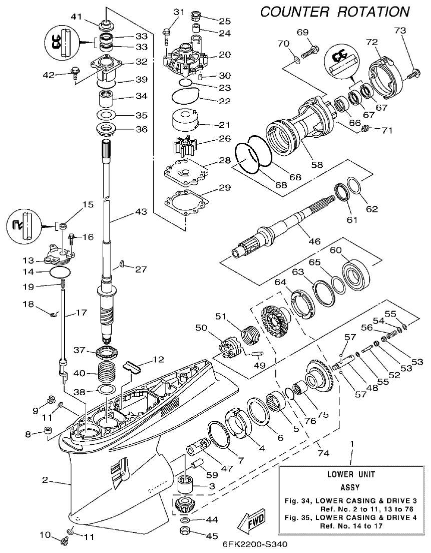 Yamaha F250HET, FL250HET LOWER CASING & DRIVE 3 parts diagram